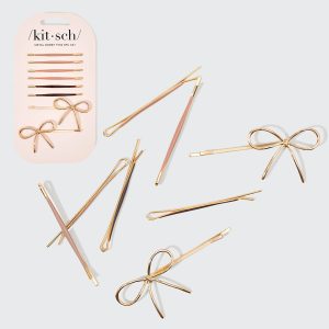 Metal Enamel Puffy & Bow Bobby Pins 8pc Set- Rosewood